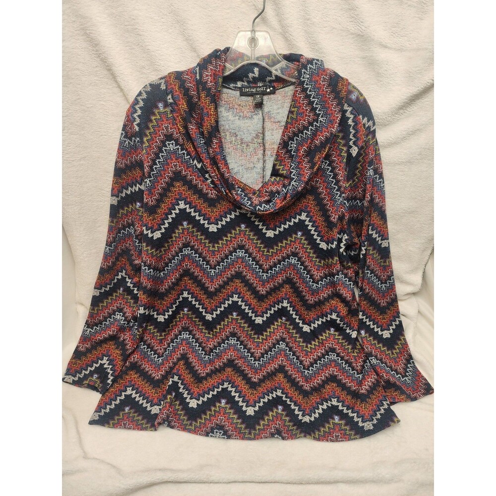 Living Doll Zigzag Long Sleeve Top Lightweight Sweater Blouse Women XL